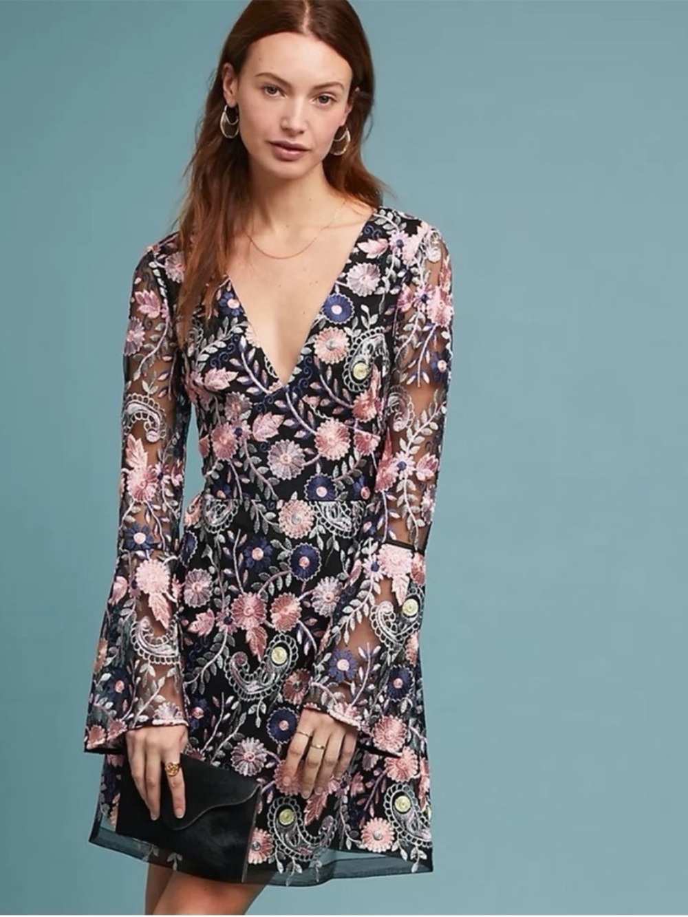 ML Monique Lhuillier x Anthropologie Embroidered Floral Dress